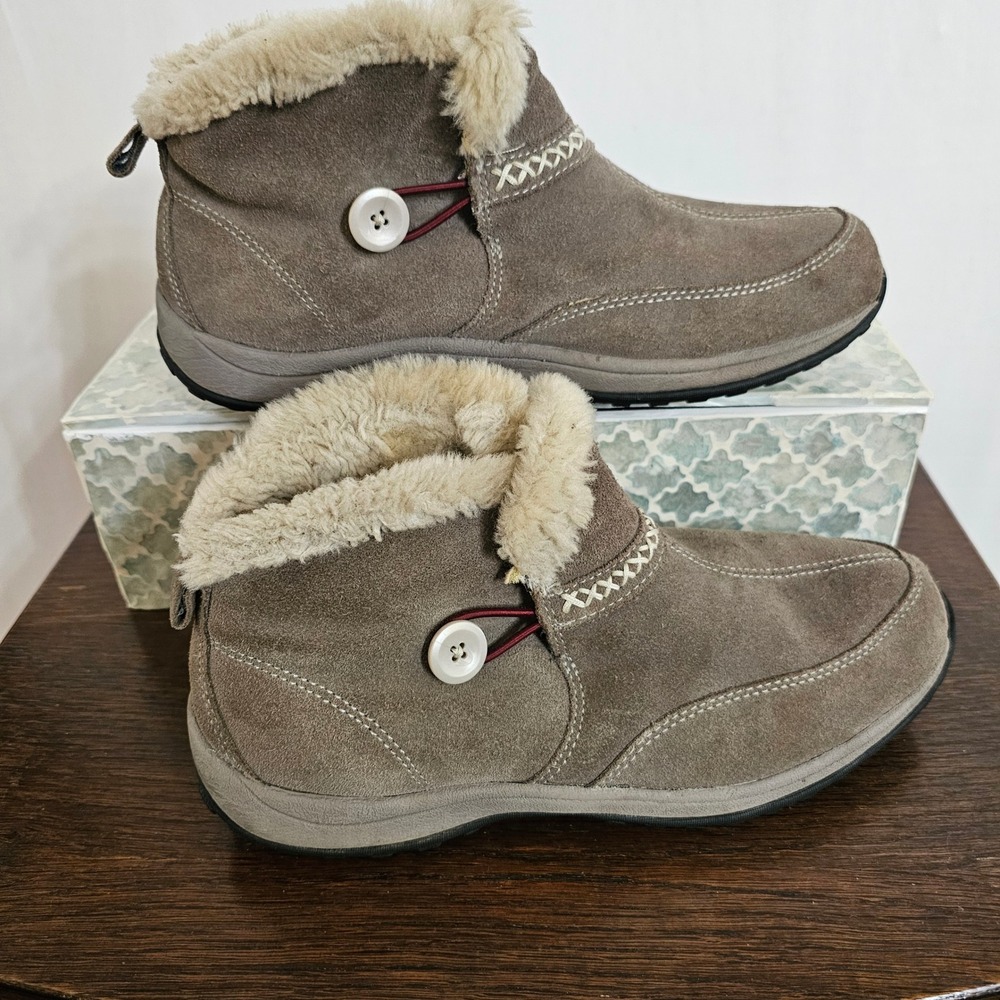 Easy Spirit Essleighride Taupe Suede Faux Fur Lined Ankle Boots Womens 9.5 M - Picture 3 of 8